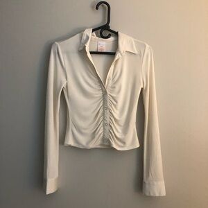 NoBo cream ruched long sleeve blouse- XS